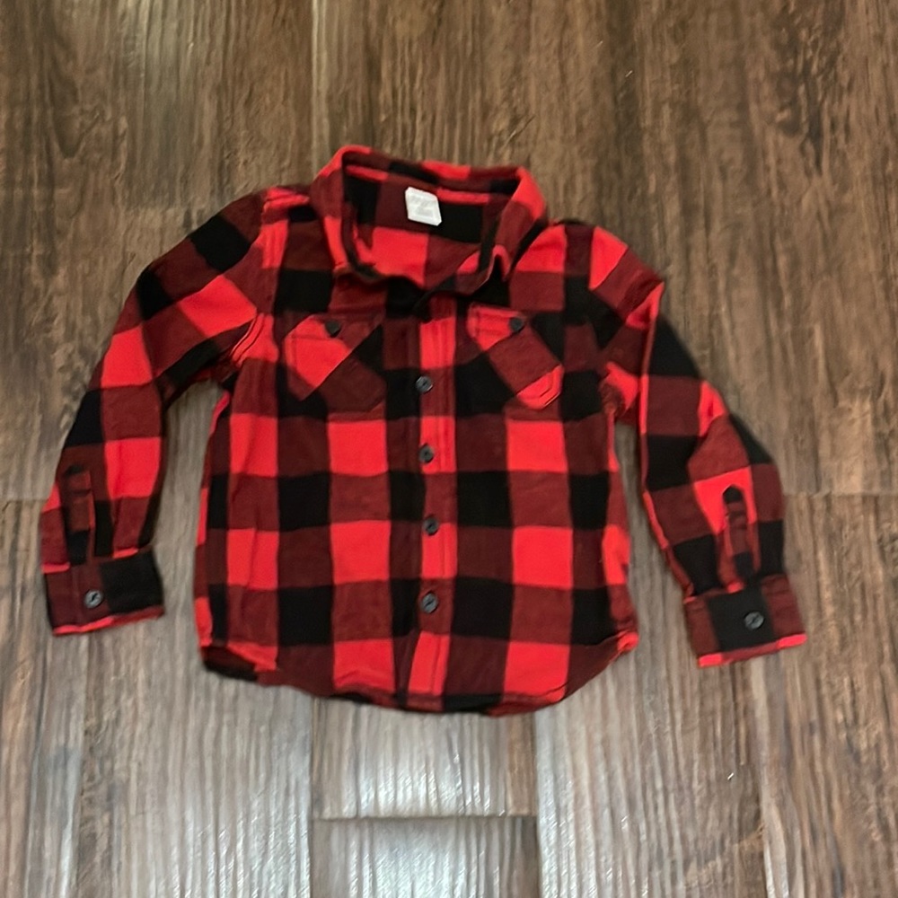 OKIE DOKIE Red/Black Plaid Long Sleeve Shirt Sz 5T Excellent Condition!